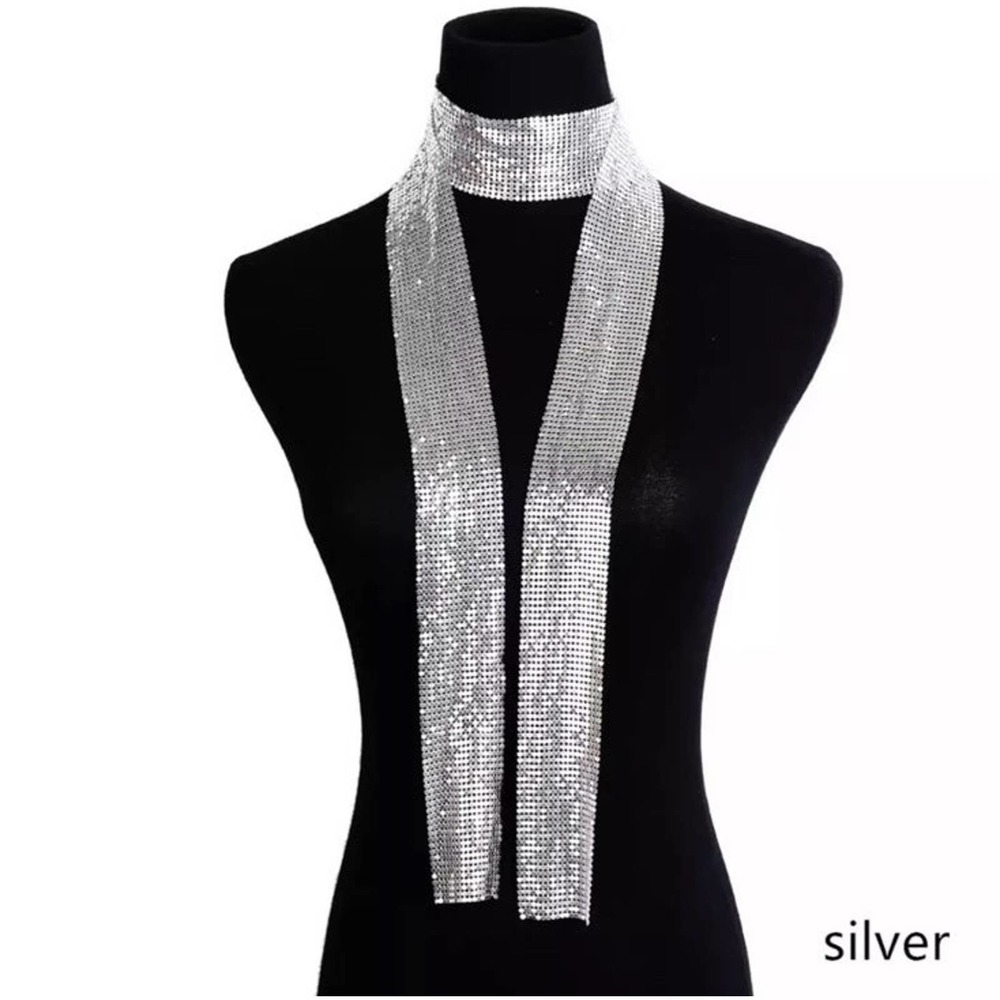 NEW 60" Silver Mesh Scarf Neck Wrap Choker Necklace Jewelry AU20